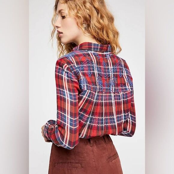 Free People Women's Magical Plaid Buttondown Top - Picture 3 of 10
